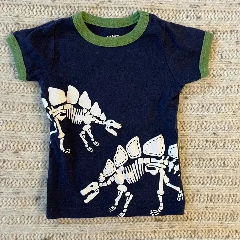 Carter’s 9-12 months blue short‎ sleeve dinosaur skeleton shirt​